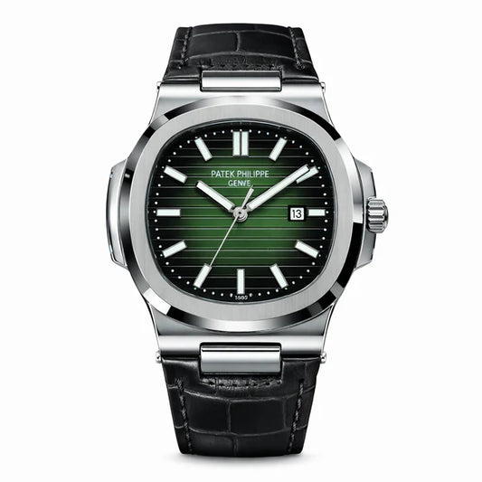 Patek Nautilus Leather Strap Master Lock - Black-Green