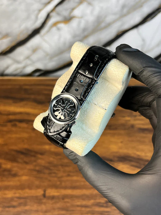 Patek Nautilus Leather Strap Master Lock - Black