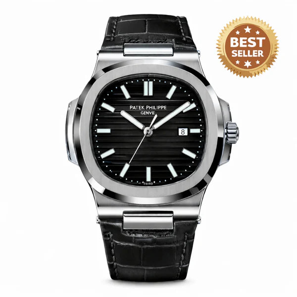 Patek Nautilus Leather Strap Master Lock - Black