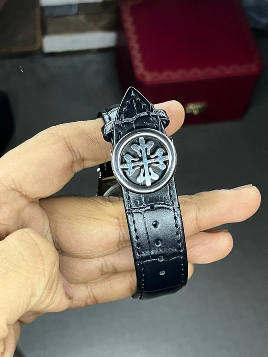 Patek Nautilus Leather Strap Master Lock - Black-Green