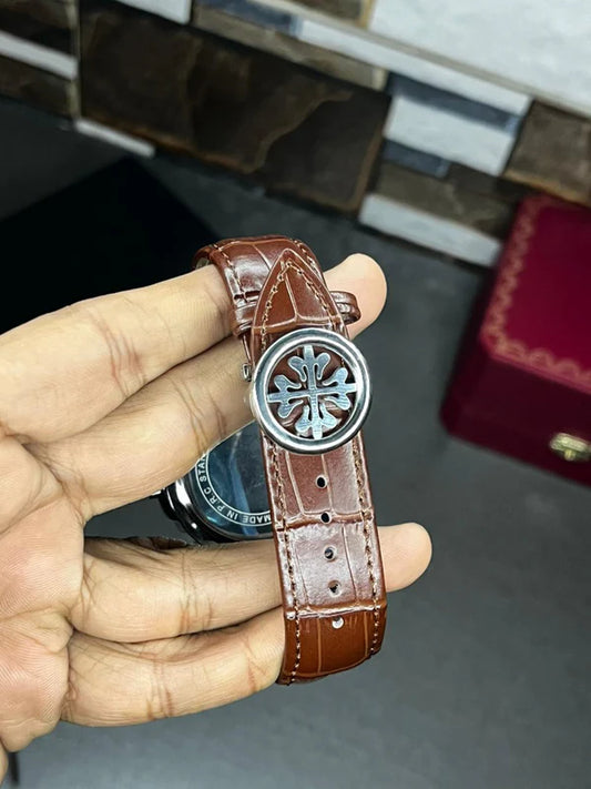 Patek Nautilus Leather Strap Master Lock - Brown-White